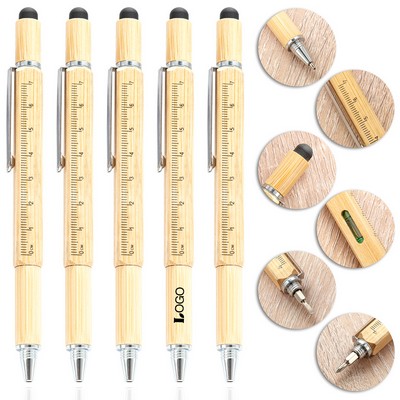 Multi Functional 6-in-1 Bamboo Tool Pen