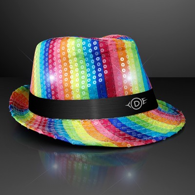 Sequin Rainbow Flashing Fedoras with Black Bands - PRINTED