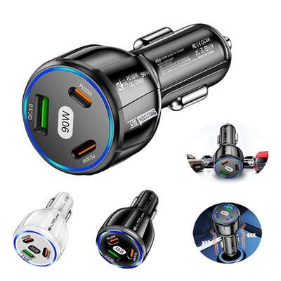 3 Port USB-C & USB-A 90W Fast Car Charger