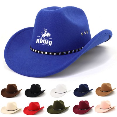 Western Rolled-Brim Cowboy Wool Felt Hat