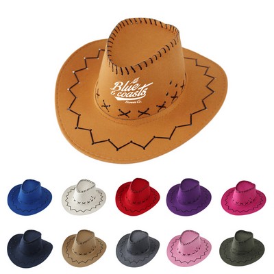Faux Felt Western Hat with Decorative Cord