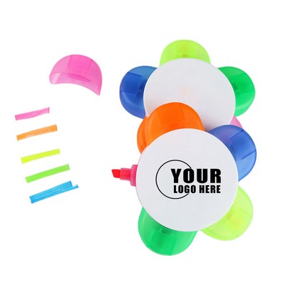5-In-1 Fluorescent Pens Flower Shape Highlighter Pens