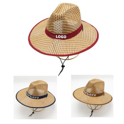Flat-Brimmed Cowboy Straw Hat