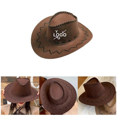 Imitation Suede Western Hat With Strings