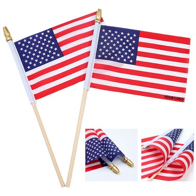 Hand Held American Flag With Wooden Pole Sewn Sleeve